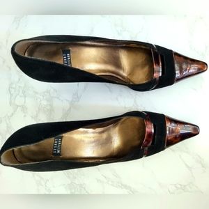 Stewart Weitzman Sz 8.5 women's black suede tortoiseshell heels (vintage)